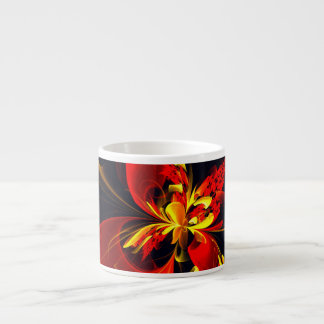 Xícara De Espresso Padrão de Arte Abstrata Floral Amarelo Vermelho Mo