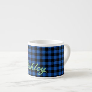 Xícara De Espresso Padrão de Buffalo Checkered Azul Preto Personali