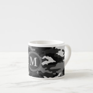 Xícara De Espresso Padrão de Camuflagem de Cinzas Monograma Inicial