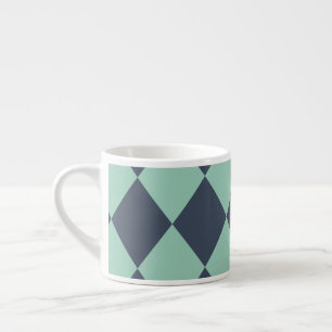 Xícara De Espresso Padrão de Diamante Azul Marinho e Verde