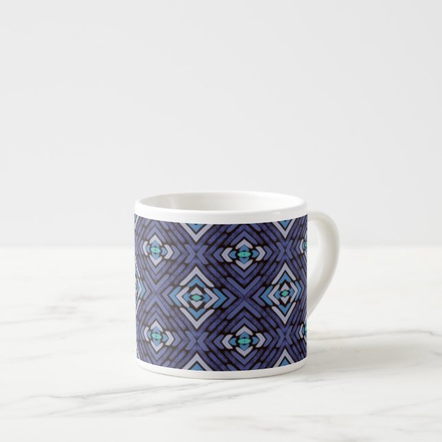 Xícara De Espresso Padrão de Diamante Sudoeste Cinza Azul (Frente Esquerda)