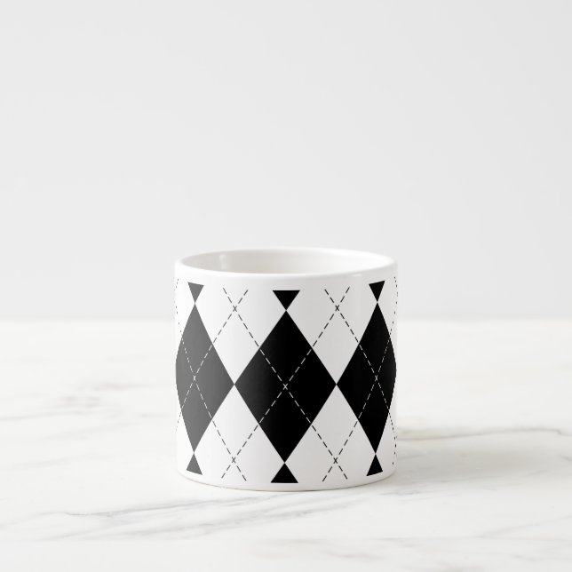 Xícara De Espresso Padrão de Estilo Geométrico Branco Preto (Frente)