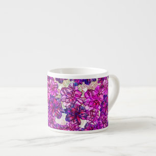 Xícara De Espresso Padrão De Flores De Abstrato Rosa E Roxo
