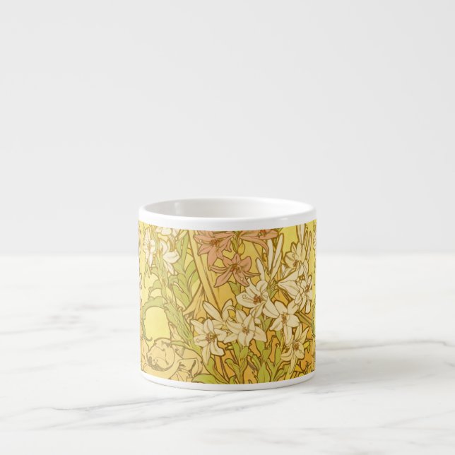 Xícara De Espresso Padrão de Flores de Lírio de Alphonse Mucha: Art N (Frente)