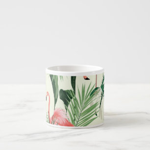 Xícara De Espresso Padrão de Flores Exóticas Flamingo Rosa