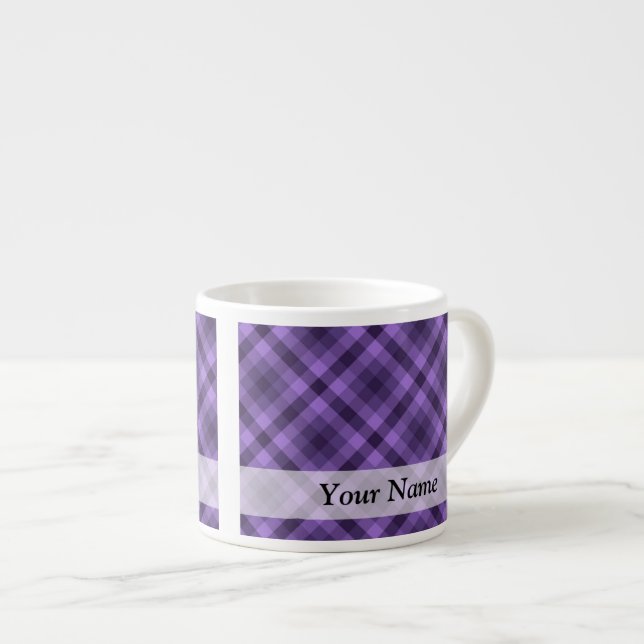 Xícara De Espresso Padrão de gingham roxo (Frente Esquerda)