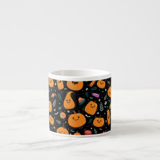 Xícara De Espresso Padrão de Halloween com doce e padrão preto