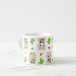 Xícara De Espresso Padrão De Lhamas, Lhamas Cutas, Alpacas, Cactus