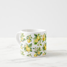 Xícara De Espresso Padrão de limão, flores de limão, folhas, citrinos