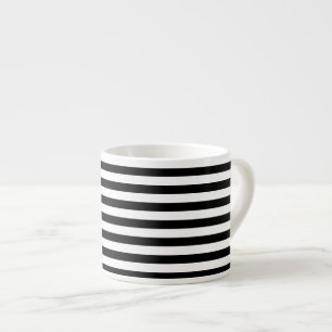 Xícara De Espresso Padrão de Listras Horizontais Preto e Branco Cláss