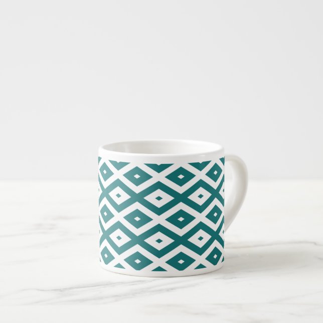 Xícara De Espresso Padrão de losango branco e teal (Frente Esquerda)