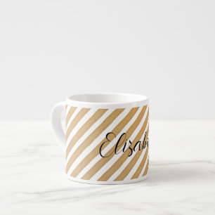 Xícara De Espresso Padrão de Monograma de Listras Geométricas em Aqua