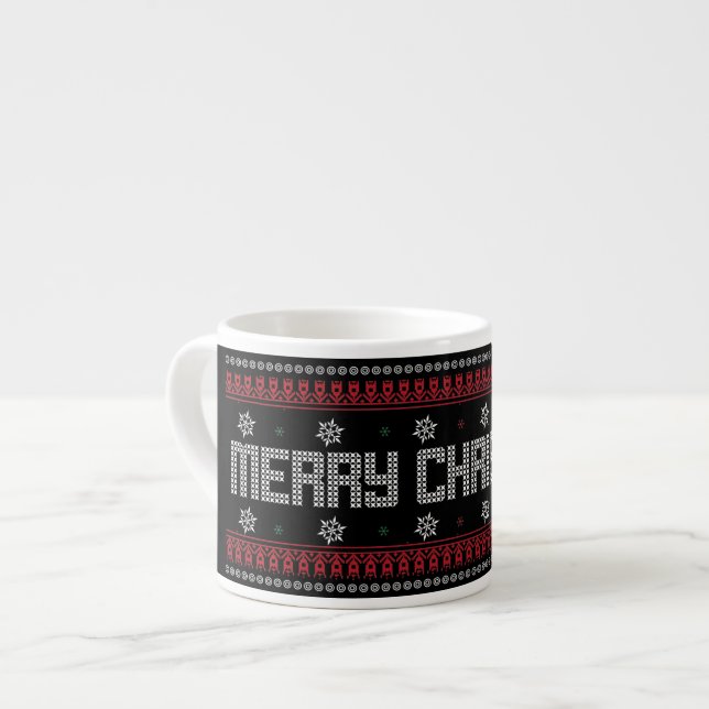 Xícara De Espresso Padrão de Natal Feliz e Feliz (Frente Esquerda)