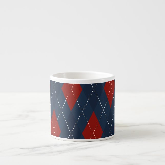 Xícara De Espresso Padrão de Natal Real Blue Argyle (Frente)