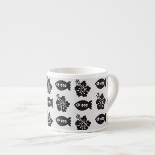Xícara De Espresso Padrão de Peixe Tiki Preto e Branco e Flor