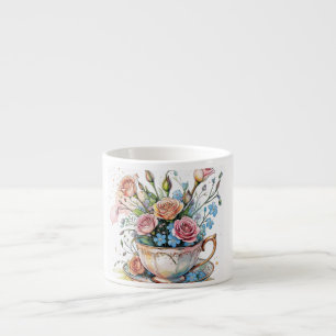 Xícara De Espresso Padrão de Vinha Floral - Molho de Aquarela Arte Bo