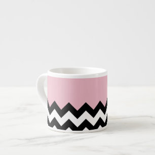 Xícara De Espresso Padrão de ziguezague preto e branco, Chevron, rosa