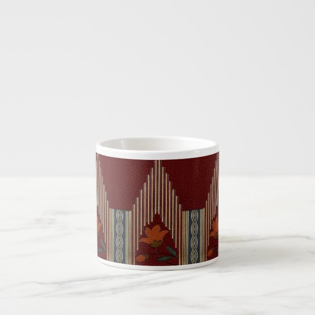 Xícara De Espresso Padrão Deco Com Flor E Espiro (Frente)