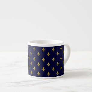 Xícara De Espresso Padrão Fleur De Lis Azul Real