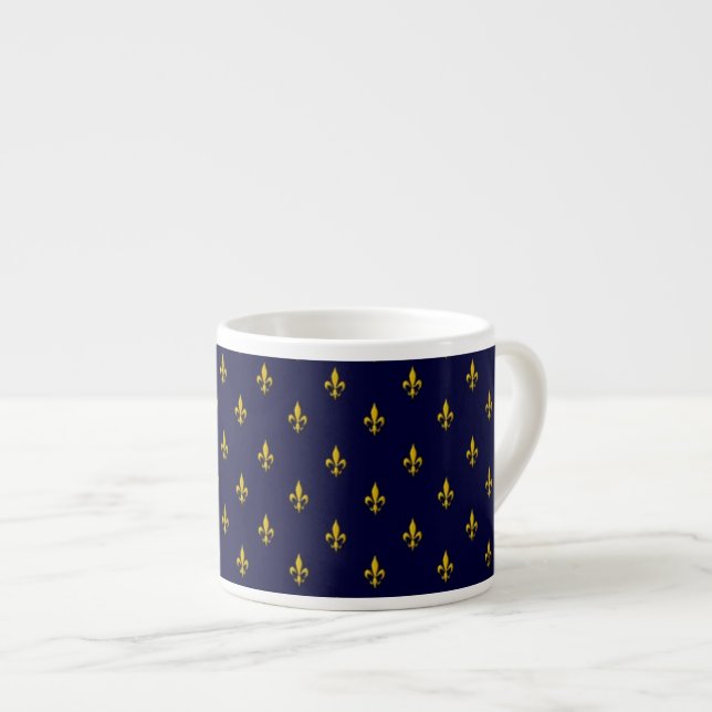 Xícara De Espresso Padrão Fleur De Lis Azul Real (Frente Esquerda)