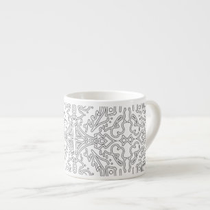 Xícara De Espresso Padrão Floral Cinza Minimalista