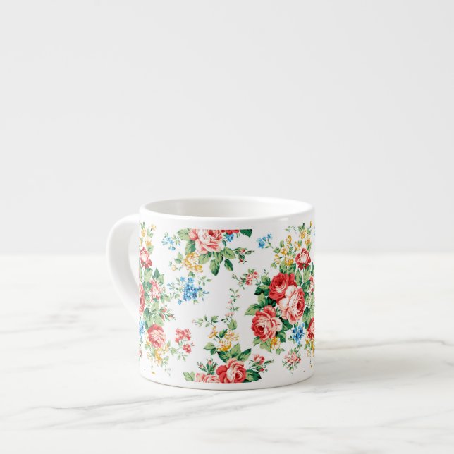Xícara De Espresso Padrão Floral Elegante com Elemento Rosa Design (Frente Esquerda)