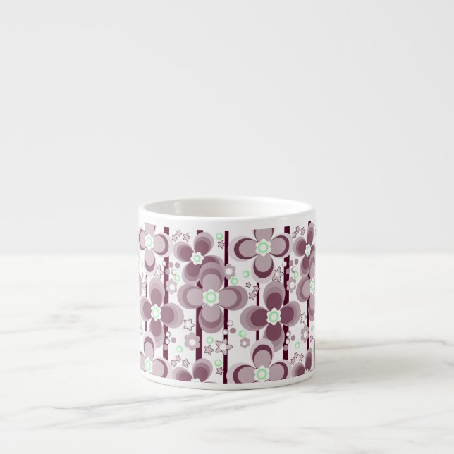 Xícara De Espresso padrão floral marrom e branco (Frente)