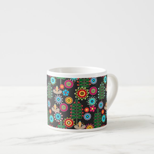 Xícara De Espresso Padrão floral retrô (Frente Esquerda)