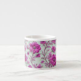 Xícara De Espresso Padrão Floral Rosa Vibrante Com Flores Magenta
