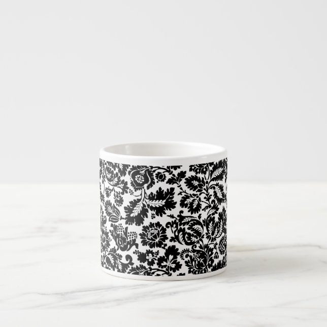 Xícara De Espresso Padrão Floral Veneziano Preto e Branco de William  (Frente)