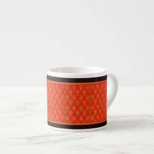 Xícara De Espresso Padrão Floral Vermelho E Dourado