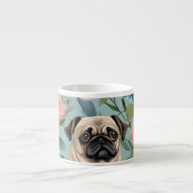 Padrão Floral Vintage Pug Cachorro Botânico Fofo