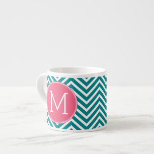 Xícara De Espresso Padrão Girly Chevron com Monograma - Teal Rosa