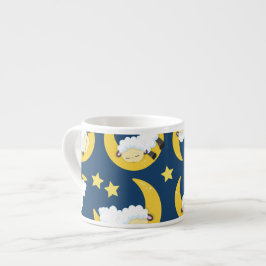 Xícara De Espresso Padrão Ovino, Ovelhas Dormindo, Lua, Estrelas