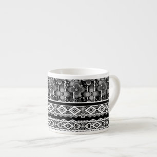 Xícara De Espresso Padrão preto e branco com renda e patchwork