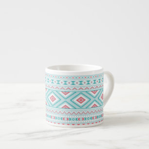 Xícara De Espresso Padrão Tribal Aztec Teal e Rosa