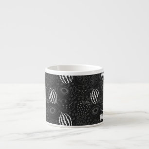 Xícara De Espresso Padrão uniforme em fruta preto e branco Tropical