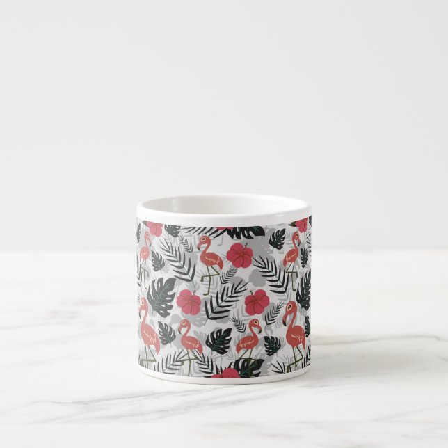 Xícara De Espresso Padrão uniforme Flamingo com fundo floral (Frente)