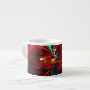 Xícara De Espresso Padrão Verde Vermelho Abstrato Floral Moderno #11
