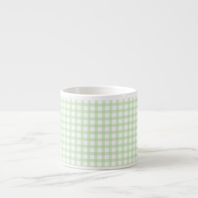 Xícara De Espresso Padrão Xadrez Gingham Verde Fofo Retrô (Frente)