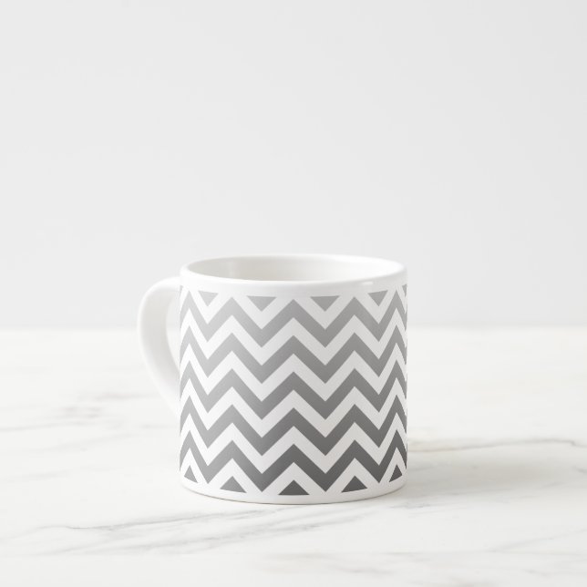 Xícara De Espresso Padrão ZIGZAG - gradientes de cinza + seu backgr. (Frente Esquerda)