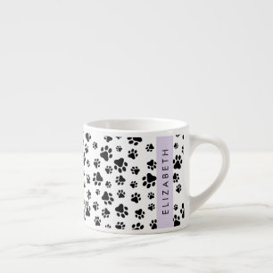 Xícara De Espresso Padrões de pata, patas de cão, preto e branco, seu