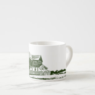 Xícara De Espresso Paisagem de campo com recortes de madeira casa de 