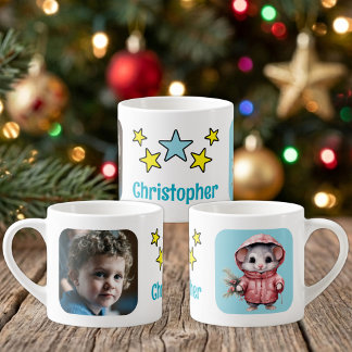 Xícara De Espresso Para foto nome do mouse de natal azul para criança