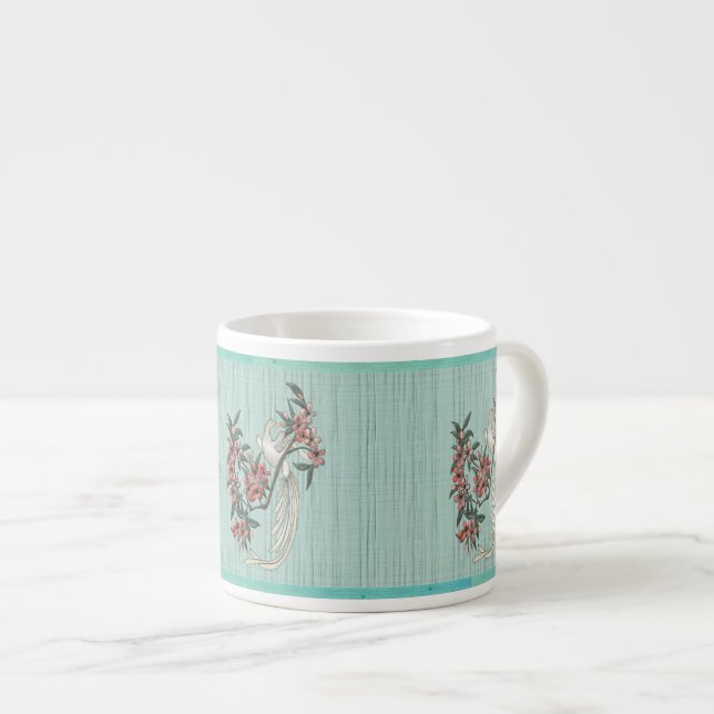 Xícara De Espresso Pássaro Branco - Blossomas de Cereja (Mug Cerâmico (Frente Esquerda)