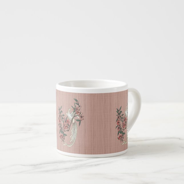 Xícara De Espresso Pássaro Branco - Blossomas de Cereja (Mug Cerâmico (Frente Esquerda)