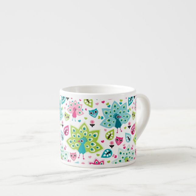 Xícara De Espresso pássaro e coruja do pavão (Frente Esquerda)