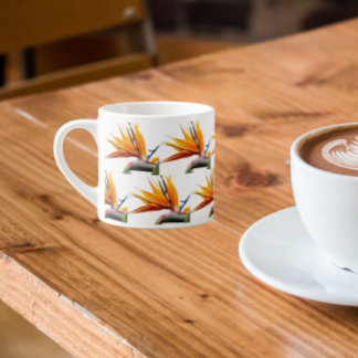 Xícara De Espresso Pássaro Laranja do Padrão de Planta do Paraíso em
