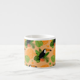 Xícara De Espresso Pássaro Tátil Tropical Padrão sem costura