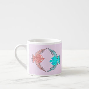 Xícara De Espresso Pássaros de Amor, Rosa e Azul